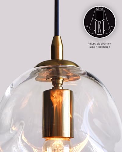 CASAMOTION Glass Pendant Light Gold and Clear Organic Globe Ceiling Hanging Fixtures Modern Industrial Ambient Lighting Over Kitchen Island Sink Bar Counter Porch Small Medium Lamp 8 Inch H - color: Clear+Gold 8"H-1 Pack