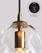 CASAMOTION Glass Pendant Light Gold and Clear Organic Globe Ceiling Hanging Fixtures Modern Industrial Ambient Lighting Over Kitchen Island Sink Bar Counter Porch Small Medium Lamp 8 Inch H - color: Clear+Gold 8"H-1 Pack