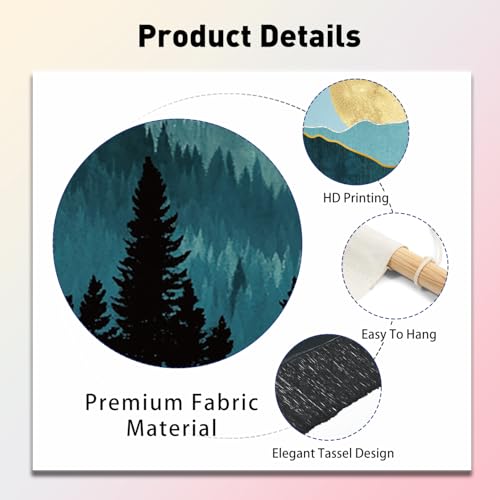PLIGREAT 2 Pack Moon Mountain Long Tapestry, Forest Tree Narrow Vertical Wall Hanging Starry Night Sky Wall Tapestry Aesthetic Nature Landscape Tassels for Living Room Home Decor - color: Green and Black