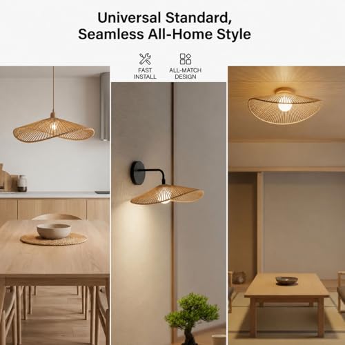 3 Set 11 Inches Cloud Shaped Rattan Pendant Light Shade, Woven Rattan Lamp Shades for Ceiling Lighting, Natural Handcrafted for Dining Room, Kitchen Ceiling(Small Cloud Lampshade)