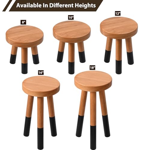 Rubber Wood 9" Round Plant Stand |Dip Dyed Black Stool, Wood Riser |Milking Stool (12" H) - color: 12" Tall Black