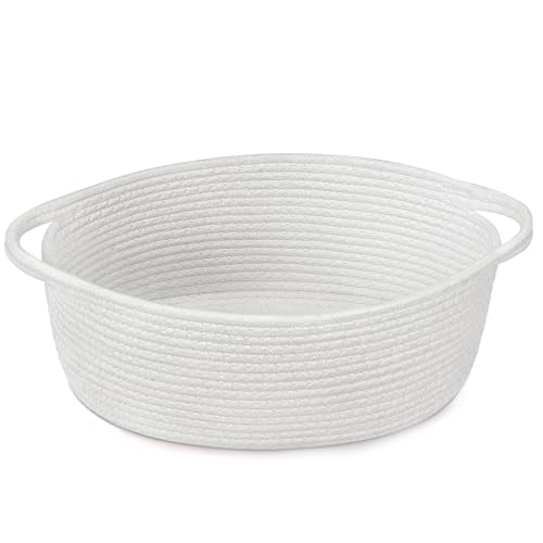 Goodpick White Baby Laundry Basket with Handles, Cute Cotton Rope Baskets for Toys, Small Basket for Organizing Gifts,Snacks,Woven Storage Baskets for Bathroom, 12"x 8" x 5" - color: White, size: 12x8x5 Inch (Pack of 1)