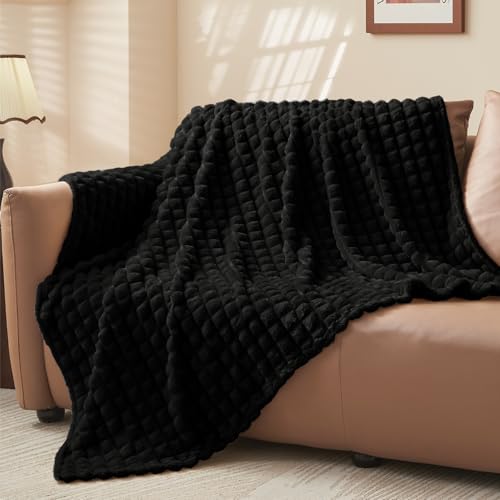 BEDELITE Black Blanket Twin Size for Bed- Super Soft Lightweight 3D Checkered Fluffy Fuzzy Fleece Blanket, Luxurious Plush Cozy Blanket for Room Home Decor, Gift for Women, 60x80 inches - color: Black, size: Twin(60"x80")