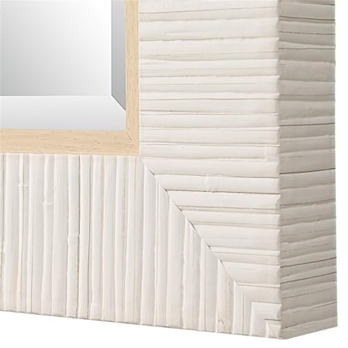 BOWERY HILL Contemporary Glass Mirror, 35" H x 25" W x 1.65" D, Whitewashed Rattan-Look Frame, 1" Bevel Accent Mirror for Coastal Style Bathroom or Home Decor