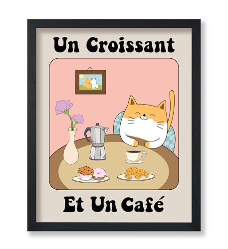 Poster Master Coffee and Croissant Poster - Retro Cat Print - French Cafe Art - Preppy & Trendy Design - Pastry Design - Coffee Artwork - Aesthetic Kitchen or Restaurant Decor - 8x10 UNFRAMED - color: Style-12, size: 8"L x 10"W