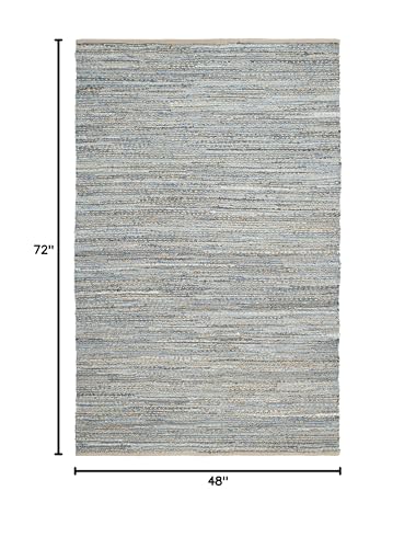 SAFAVIEH Cape Cod Collection Accent Rug - 4' x 6', Natural & Blue, Handmade Flat Weave Coastal Braided Jute, Ideal for High Traffic Areas in Entryway, Living Room, Bedroom (CAP350A)