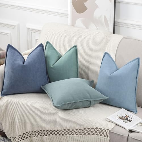 MADIZZ Textured Chenille Throw Pillow Covers Pack of 2 Natural Soft Decorative Accent Pillowcases Boho Neutral Couch Throw Pillow for Bed Home Decor for Sofa Livingroom 16x16 inch Blue - color: Blue, size: 16" x 16" (Pack of 2)