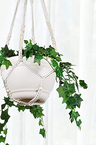 43 Inches Macrame Planter Hanger Large for 12 inch Pot + Swag Hook (Extra Long & Big) | Large Hanging Planter for Indoor Plants | No Tassel, Cotton Rope, NO Pot/Plant Included (Beige)(XL) - color: Beige