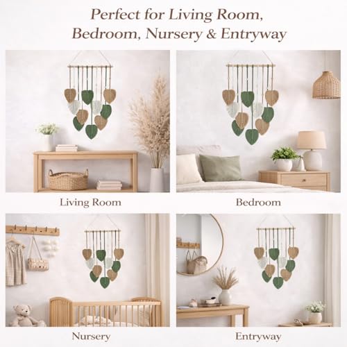 TUDRUKU Macrame Wall Hanging, Green Leaf Boho Wall Decor, 15.7 x 36 in - color: Green