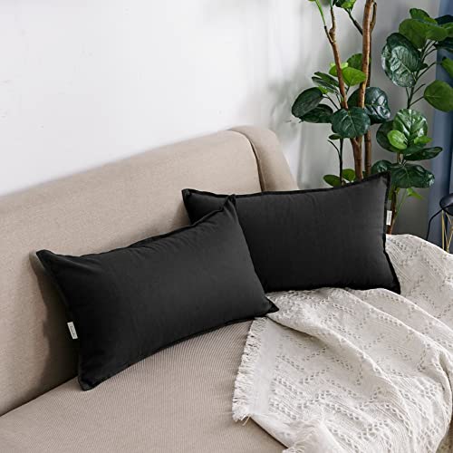 Jeanerlor Cotton Linen Decorative 12"x20" Lumbar Throw Pillow Case Cushion Cover with Twin Needles Stitch on Edge,for Wedding/Party/Gift/Car (30 x 50cm), Black - color: Black, size: 20" x 12" (Pack of 1)