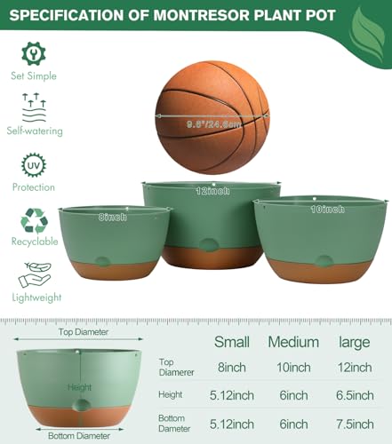 3 Pack 8/10/12 Inch Hanging Planters for Indoor Plants with Self-Watering Includes Hanging Pots for Plants, Outdoor Hanging Flower Pots with Drainage, and 2 Types of Hanging Baskets Hangers (Green) - color: Green, size: 8/10/12inch