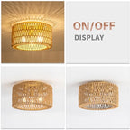 Rattan Ceiling Light Fixture, 3 Light Bohemian Modern Woven Ceiling Light, Boho Flush Mount Ceiling Light for Bedroom Living Room Dining Room, Bulb NOT Included - color: Gold, size: 3-Light-Round