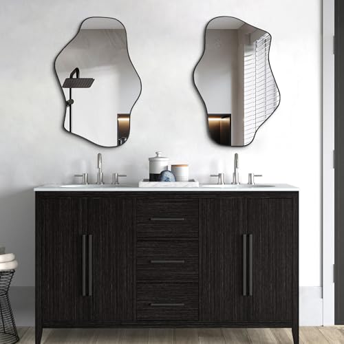 Irregular Wall Mirror, 21"x14" Asymmetrical Mirrors, Modern Frameless Mirror for Wall, Unique Shaped Mirrors for Living Room Bathroom Bedroom Hallway Entryway Fireplace - color: Black, size: 21"L x 14"W