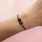 BOHO GARDEN Healing Bead Bracelets - Spiritual Crystal Beaded Bracelet - Made of 3 Real & Natural Gemstones, Adjustable 3-9.7” Black Rope - Gem Stones Jewelry for Men, Women, Teens (13+) - 8mm Bead - color: NoNegativity