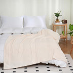 Puncuntex Flannel Fleece Throw Blanket Cream White 50"×60",Super Soft Plush Cozy Blanket with 3D Jacquard Square Grid Design Luxury for Couch Sofa Chair - color: Cream White, size: 50"×60"