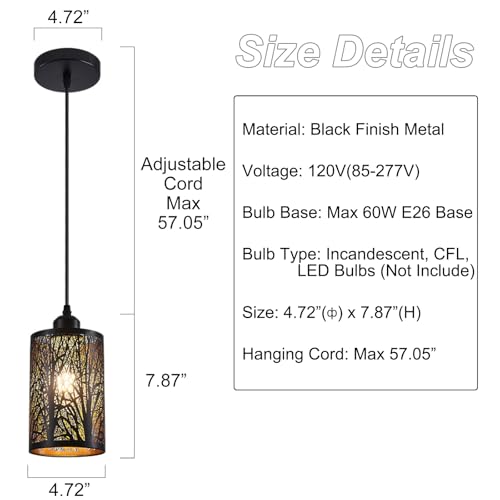 Industrial Black Pendant Light Fixture Vintage Farmhouse Mini Black Gold Pendant Lighting Rustic Hollow-Carved Cylinder Pendant Light for Kitchen Island, Dining Room, Bedroom - color: Black&Gold