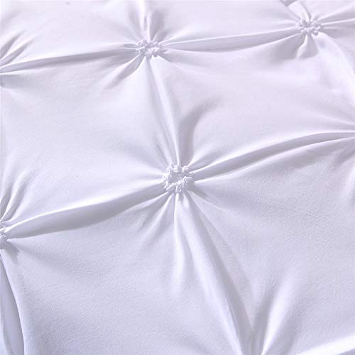 Feelyou Queen Duvet Cover Set Pinch Pleated Bedding Sets Pintuck Tufted Microfiber Polyester Luxury Comforter Cover with 2 Pillow Shams White, Solid Geometric Pattern 3 Pieces - color: White, size: Queen