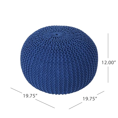 Round Pouf Ottoman, 18" Bordeaux Knitted Cotton Woven Round Pouf, Sofa Footrest Suitable for Living Room, Bedrooms, Home, Offices (Navy Blue) - color: Navy Blue