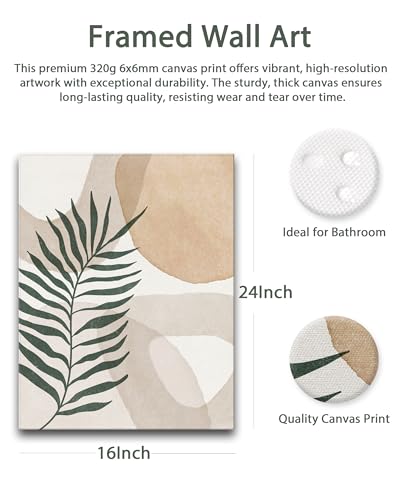 HesenDot Abstract Botanical Wall Art Set of 3, 40x60CM Neutral Plant Framed Canvas Prints, Beige Green Boho Aesthetic Wall Decor for Living Room Bedroom Bathroom Office Home - color: Abstract Wall Art-Framed, size: 24"L x 16"W