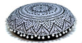 ICC 32 Inch Floor Pillows & Cushion Covers, Decorative Hippie Mandala Pouf Pillow Cover Bohemian Seating Meditation Cushion Cover, Large Boho Ottoman Case Pillowcase for Couch Round (Black Flower) - size: 32" x 32" (Pack of 1), style: Black Flower