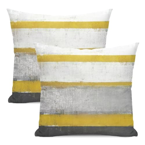 AEIOAE Yellow Grey Pillow Covers 18x18 Set of 2 Beige Abstract Art Painting Striped Decorative Throw Pillow Covers Cotton Square Modern Cushion Case for Home Couch Sofa Outdoor - color: Yellow, size: 18" x 18" (Pack of 1)