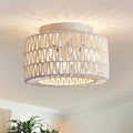 Rattan Light Fixtures Ceiling Mount, 3-Lights Boho Flush Mount Ceiling Light, Hand-Woven Cage Shade Lamp Lighting, Rustic Rattan Chandelier for Hallway Bedroom Kitchen Farmhouse Foyer Entryway (White) - color: White, size: Small