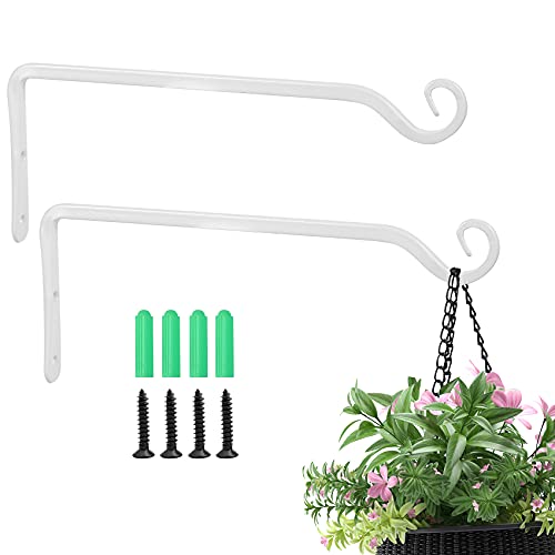 Jardim 2 Pack 10 Inch Premium Decorative Metal Iron Wall Hangers for Home Decor, Indoor Outdoor Plant Bracket Rustic Hanging Gardening Hooks for Planters, Bird Feeders, Lanterns, Wind Chimes (White) - color: White, size: 10 Inch
