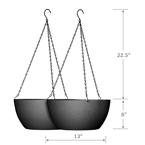 WSMKSZ 13 inch Large Hanging Planters Plant Pots for Outdoor Indoor Plants with Drainage Holes and Chain, 2 Pack Round Hanging Flower Pots for Garden Home Porch Decor, Black - color: Black, size: 13inch 2pcs