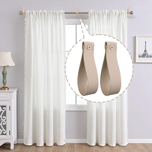 Curtain Rod Holders,Set of 8 Leather Curtain Rod Brackets with Screws,PU Curtain Rod Hangers,Leather Straps Hooks for Wall Pole Macrame Boho Art Décor, Beige - color: Beige