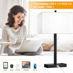 Lynnoland 21" Set of 2 Table lamp with USB A+C & AC Outlets, Touch Control 3-Way Dimmable Nightstand Lamps for Bedroom Living Room Office Reading, White Shade Touch Lamps, 5000K LED Bulbs Included - color: (2 Pack)White Line & Matte Black (Base)-Two 5000K