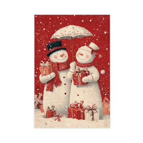 JDBeehpy Snowman Couple Holding Gifts Under Umbrella Frameless Canvas Print Poster Christmas Wall Artwork Painting Warm, Holiday Home Decor Mural 08x12inch(20x30cm) - color: Umbrella Unframe, size: 12L" x 8W"