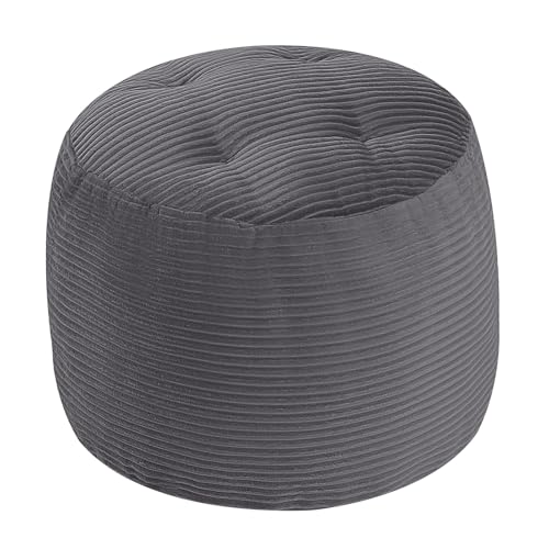 MeMoreCool Stuffed Round Pouf Ottoman Foot Rest, Floor Pouf Foot Stool with Soft Foam Chunk Filling, Round Small Ottoman Footstool Circle Footrest for Couch Living Room, Corduroy Grey - color: Dark Grey