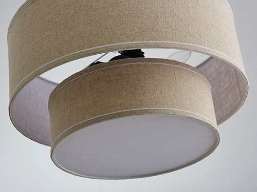 Shrine Lighting Double Drum Chandeliers, Farmhouse Style, Perfect Drum Pendant Light for Dining Room, D20'' x H10'', Adjustable Chains 55'', E12*4 Sockets, Beige Linen Fabric Lampshade & Black Rod - color: Beige&Double D20''