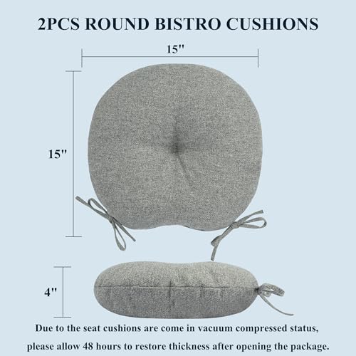 FUNHOME 15"x15"x4" Bistro Chair Cushion Set of 2, Water Repellent Round Outdoor Chair Cushions with Ties, Patio Tufted Chair Pads for Home Garden (Light Gray) - color: Light Gray