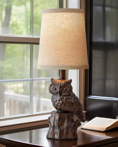 G-SAFAVA 14.25" Small Table Lamp for Living Room Farmhouse Bedside Resin Single Lamp with Brown Owl Lamp Shape for Bedroom Retro Rustic Nightstand Lamp - color: ‏‏‎ ‎‏‏‎ ‎Brown