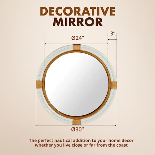 Kouboo Nautical Decorative Wall Mirror in Rattan, Handmade, Round Mirror, Living Room, Bedroom, Bathroom, Home Decor, Boho, Tropical