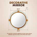 Kouboo Nautical Decorative Wall Mirror in Rattan, Handmade, Round Mirror, Living Room, Bedroom, Bathroom, Home Decor, Boho, Tropical