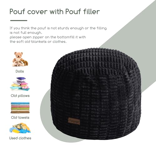 HIGOGOGO Pouf Ottoman Stuffed Round Modern Foam Filled Foot Rest Poufs for Living Room Chair Decorative 20 X 15 Inches Boho Relax Stool for Wedding Christmas Party, Black - color: Black, size: 20"D x 20"W x 15"H