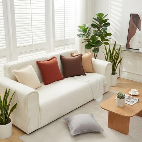 Sunday Praise Set of 2 Linen Fringe Decorative Pillow Covers 20x20 Inch Farmhouse Accent Boho Throw Pillow Cases with Tassels Cozy Soft Square Cushion Covers for Couch Sofa Bed Home Decor,Khaki - color: Khaki, size: 20" x 20" (Pack of 2)