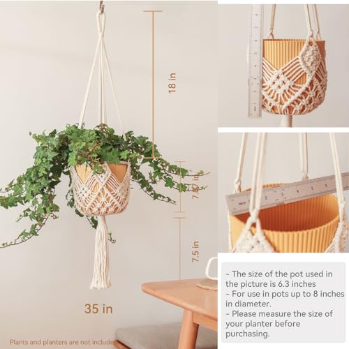 Hanging Planter with Patterns,2Packs Macrame Plant Hangers Indoor Macrame for up to 8 inch Pot Crochet Boho Plant Hanger Holder for Indoor Outdoor with 2S Shaped Stainless Steel Hooks (White) - color: White