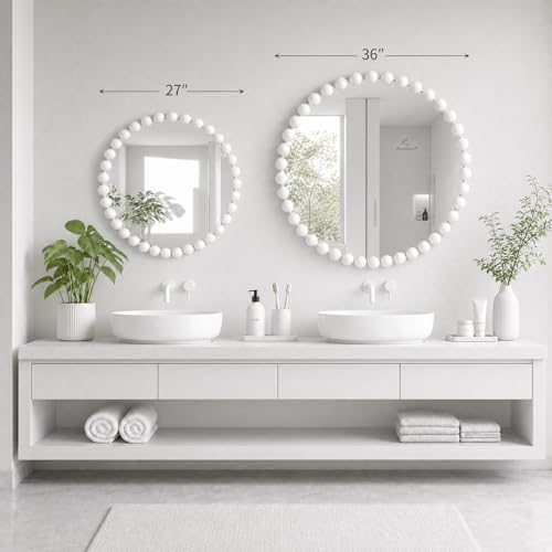 Madison Park 27 inch White Round Mirror, Round Mirrors for Wall Decor, Metal Frame Circle Mirrors for Bathroom, Living Room, Circle Wall Metal Art Mirror - color: White, size: 27"L x 27"W