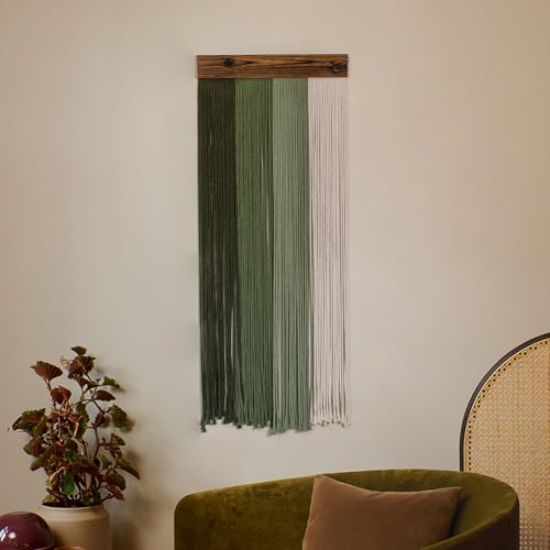 HVEST Green Macrame Wall Hanging Boho Wall Decor Green and Beige Yarn Wall Art for Living Room Bedroom Office Nursery Apartment Yoga Room Decor, 38.5L X 15.7W inches - color: Green