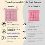 ELFJOY 4 Pack Chair Cushions for Dining Chairs Chair Pads Cushion for Kitchen Office Tufted Textured Square Seat Cushion with Ties (16" Light Pink) - color: Light Pink