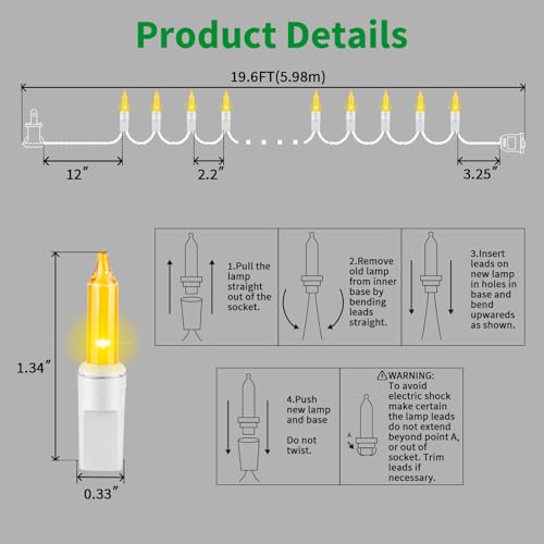LAMPHOME Yellow Easter Lights 100 Count 19.6 Feet Incandescent Bulb Mini Golden String Lights for Indoor Christmas Tree Garland Birthday Wedding Party Festival Decoration, White Wire - color: Yellow-White Wire