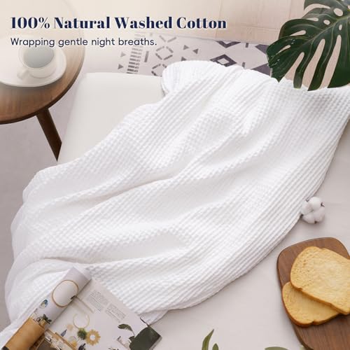 PHF 100% Cotton Waffle Weave Throw Blanket 50" x 60"-Lightweight Cozy Washed Soft Breathable Throw Blanket for Adults and Kids-Great Blanket Layer for Couch Bed Sofa-Elegant Home Decoration- White - color: White, size: Throw(50" x 60")