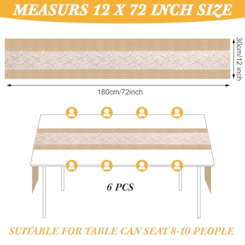 Xinnun 6 Pack Burlap Table Runner with Warm LED Lights,Rustic Lace Wedding Table Decor,Boho Farmhouse Jute Runner for Reception Bridal Shower Party(Modern,12x70 Inches) - size: 12x70 Inches, style: Classic