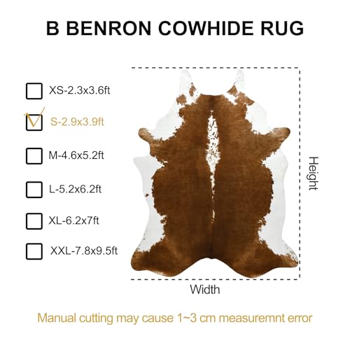 BENRON Small Cowhide Rug, Faux Cow Hide Rugs for Entryway Kitchen Hallyway Western Home Decor, Non Slip Cute Rug with Irregular Animal Skins and Hides, Khaki Brown, 2.9 x 3.9ft - color: Caramel, size: 2'11" x 3'11" (Irregular)