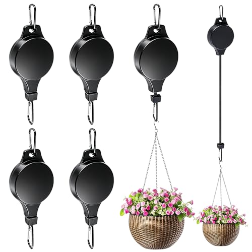 Retractable Plant Hanger with Pulley System, Effortless Raising and Lowering for Indoor and Outdoor Plants, Hanging Planters, Garden Pots & Bird Feeders (4-Pack,Black) - color: Black,4pcs
