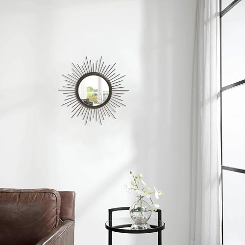 Sunburst Spoked Mirrors for Wall Boho Home Round Wall Art Mirror Classic Metal Modern Hanging Mirror Living Room Hallway Bathroom Bedroom Office Vanity Entryway - color: Sunburst-brass, size: 12"L x 12"W