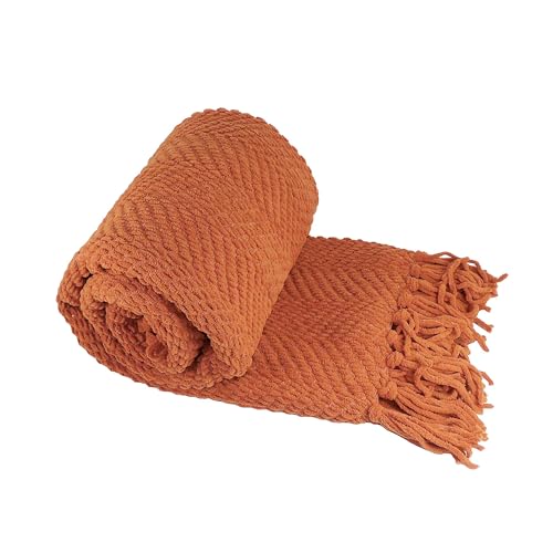 Home Soft Things Throw Blanket Knitted Tweed Throw 50'' x 60'', Rust, Super Soft Cozy Warm Comfortable Breathable Throw for Living Room Chair Couch Bed Sofa Bedroom Home Décor - color: Rust, size: 50 in x 60 in